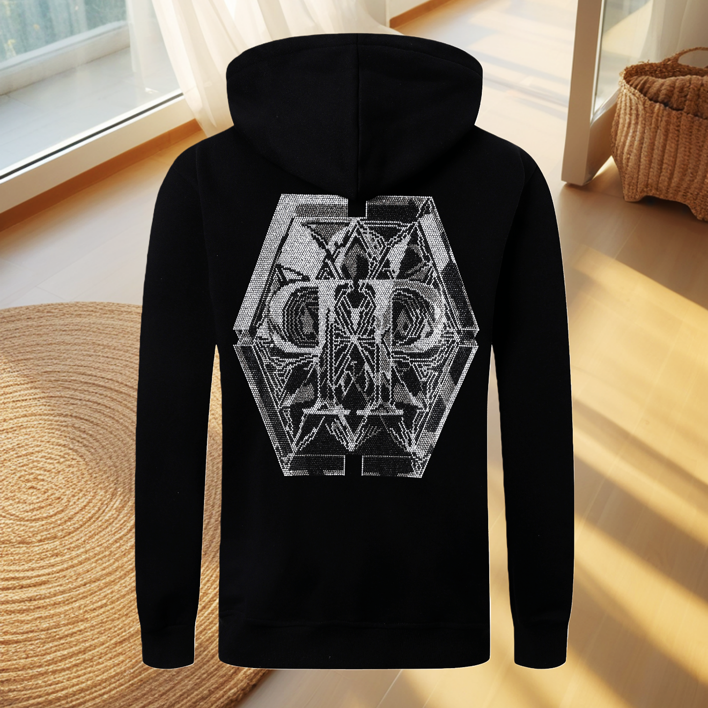 欧美秋冬新款男士PP六角字母烫钻时尚休闲拉链连帽开衫卫衣外套潮