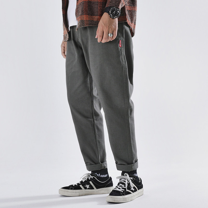 HE潮牌春夏简约九分裤日系男士休闲长裤 纯色百搭布裤青少年裤 潮|msdalam kategori Pakaian Lelaki, seluar santai - dari Buy2taobao.com untuk memberikan perkhidmatan ejen Taobao profesional membeli