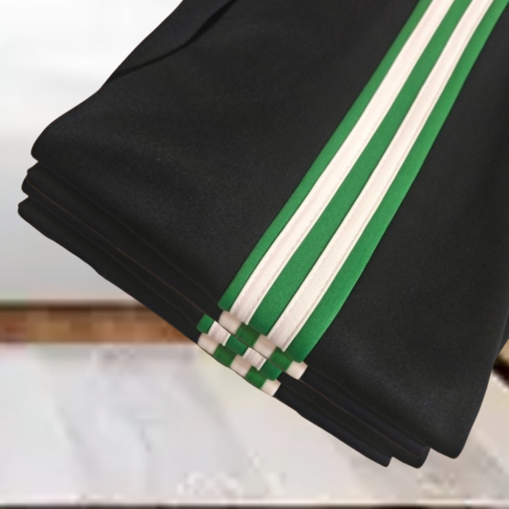 秋冬加绒藏蓝色五厘米宽条校裤三白二绿条男女三绿二白条运动裤