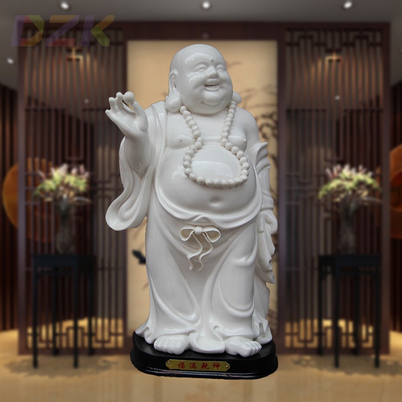 现代白色弥勒佛陶瓷摆件锦盒包装工艺品家具装饰客厅摆设乔迁礼.5