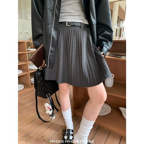 PPHOME自制~针织裙中裙 miu系复古校园五分针织半身裙高腰A字中裙