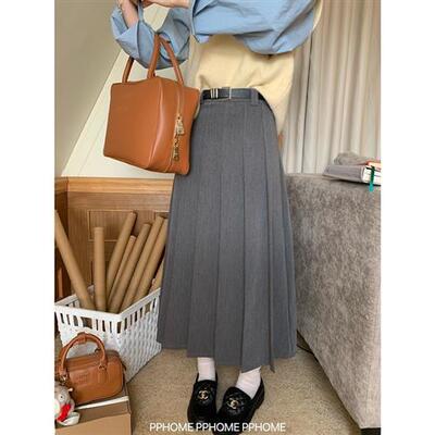 PPHOME自制~百褶长裙 miu系西装半身裙垂感百褶A字半身长裙经典女