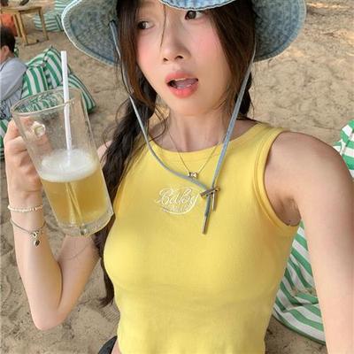 PPHOME自制~夏日狂想 带胸垫多巴胺彩色背心字母刺绣外穿美背上衣