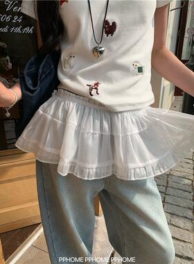 PPHOME自制~蓬蓬小屁帘 白色网纱屁帘叠穿短裙女一片式系带半身裙
