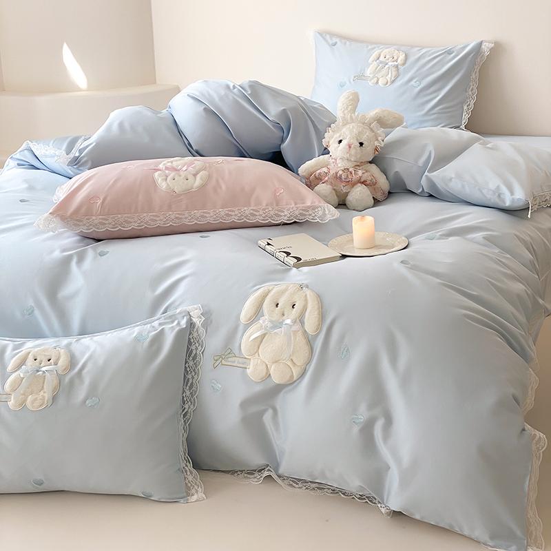 可爱兔兔100长绒棉卡通百分百纯棉四件套小清新高品质床上用品