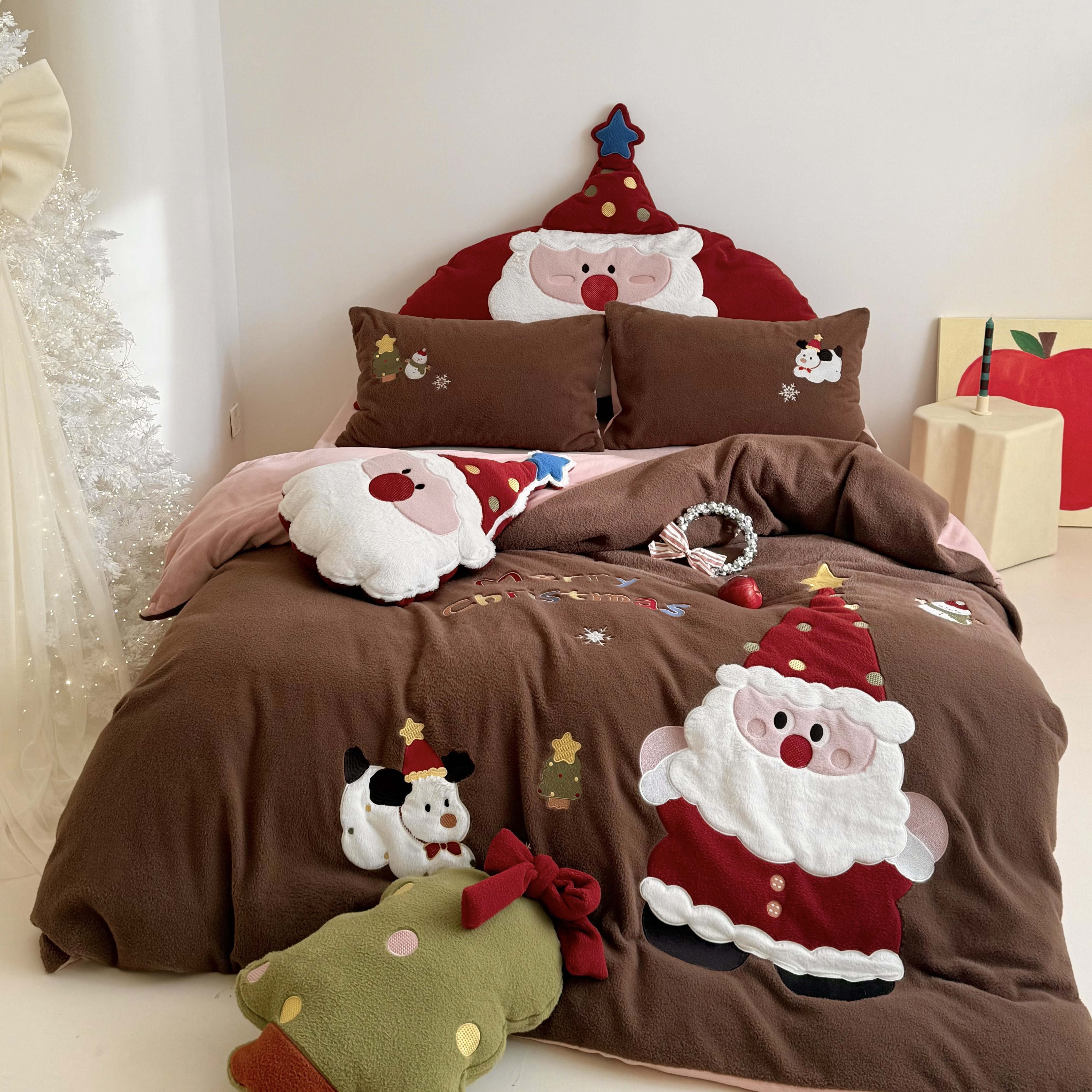 圣诞快乐仿羊绒冬季加厚牛奶绒保暖四件套抗静电亲肤柔软床上用品