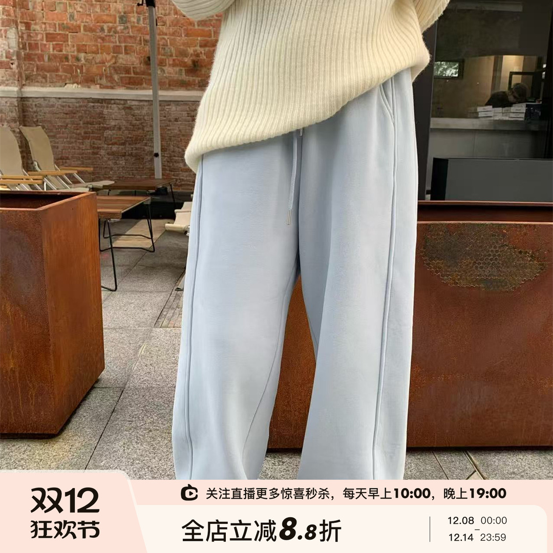 松紧腰高腰内里加绒束脚卫裤