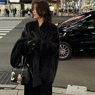 SHINE 自留 进口拉贡 高奢贵货 羊皮毛一体 两色中长款皮草外套