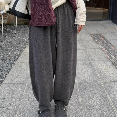 松紧腰抽绳三色灯笼休闲裤