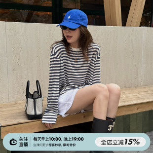 SHINE 店主自留 韩国进口面料 清爽透气 撞色条纹两色防晒长袖T恤