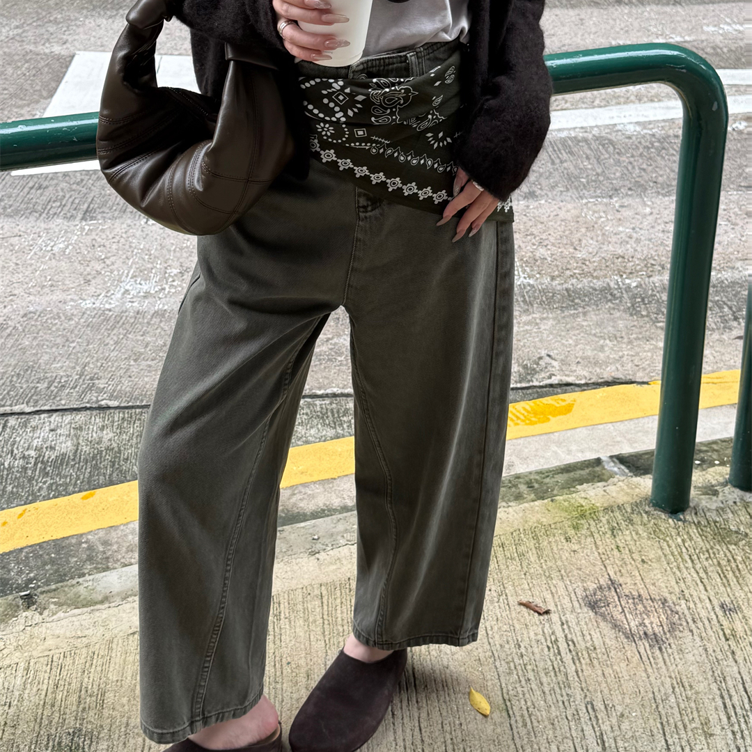 宽松茧型9分胖丁牛仔裤