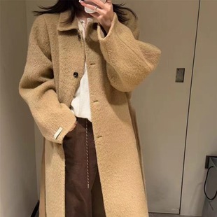 冬季 配腰带 新品 气质翻领 两色大衣外套 重磅苏丽羊驼毛 SHINE