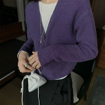 单排扣三色针织毛衣开衫