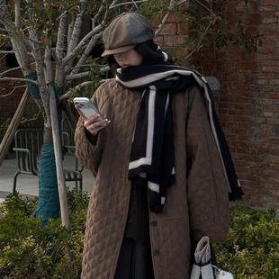 SHINE 冬季新品 羊毛呢保暖 绗缝菱格 单排扣两色中长款棉服外套