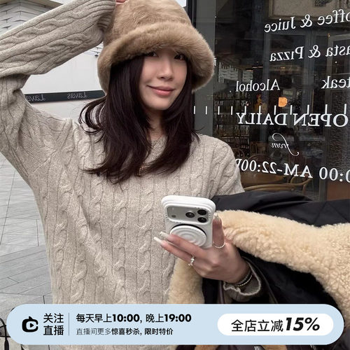 山羊绒圆领套头针织毛衣