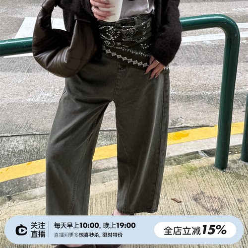 宽松茧型9分胖丁牛仔裤