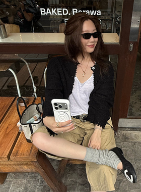 SHINE 夏季新品 重工高端纱线 单排扣 薄款镂空 两色长袖针织开衫