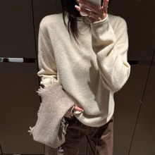 SHINE 不可机洗 ROW款竖线 牦牛绒 四色软糯亲肤卷边圆领针织毛衣