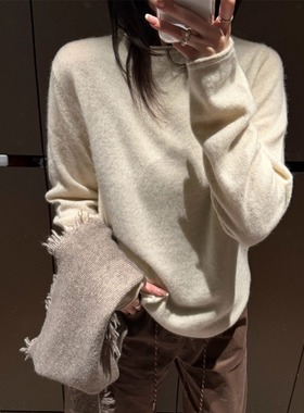 SHINE 不可机洗 ROW款竖线 牦牛绒 四色软糯亲肤卷边圆领针织毛衣