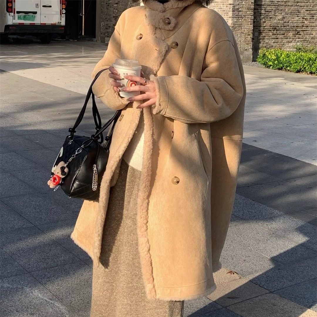 SHINE 冬季新品 复古双排扣 100%羊毛 两面穿 两色皮毛一体外套,女装/女士精品,毛呢外套,淘宝优惠券,粉丝福利购,淘宝优惠卷