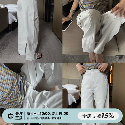 复古高腰弯刀直筒牛仔裤长裤