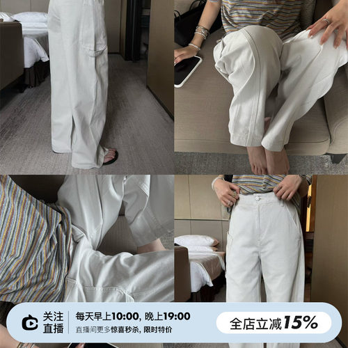 复古高腰弯刀直筒牛仔裤长裤