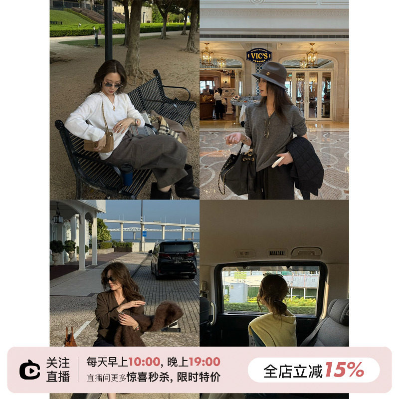 SHINE 不可机洗 ROW风 康赛妮羊绒无缝一体四色羊毛V领针织衫上衣