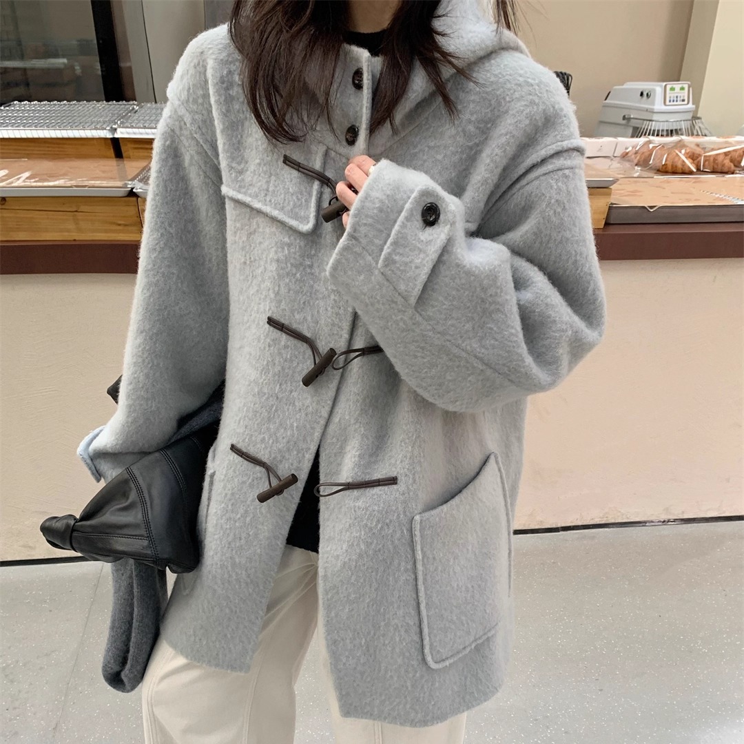 四色羊驼毛羊毛大衣外套