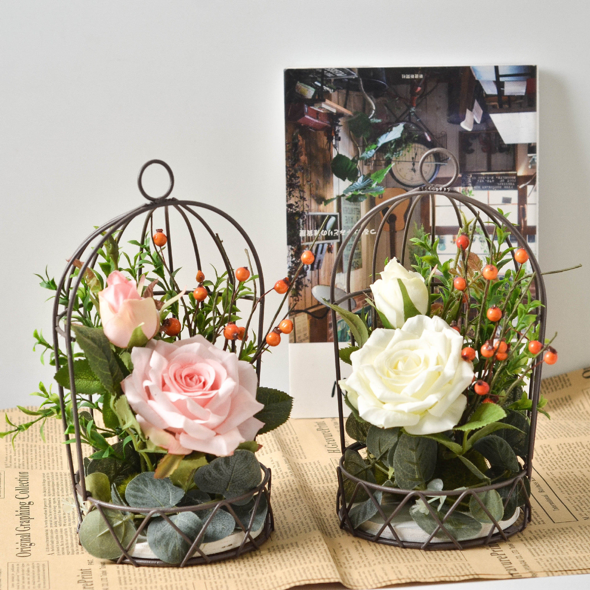 日式北欧风格可挂鸟笼隔板花架花艺套装多肉花卉植物架自由组合