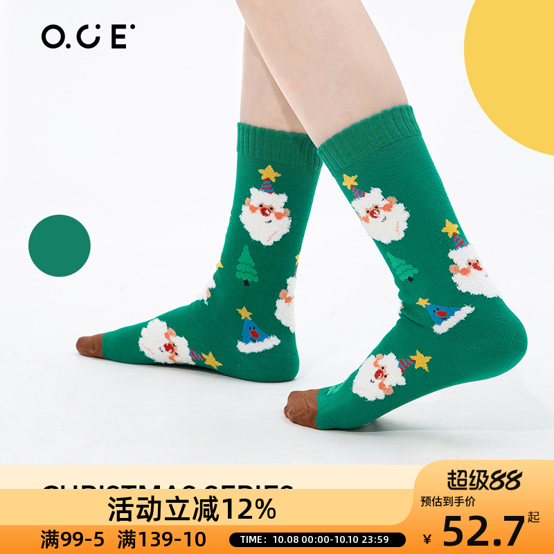 OCE圣诞袜套装袜子女款秋冬中筒袜保暖2024新款学生舒适时尚长袜