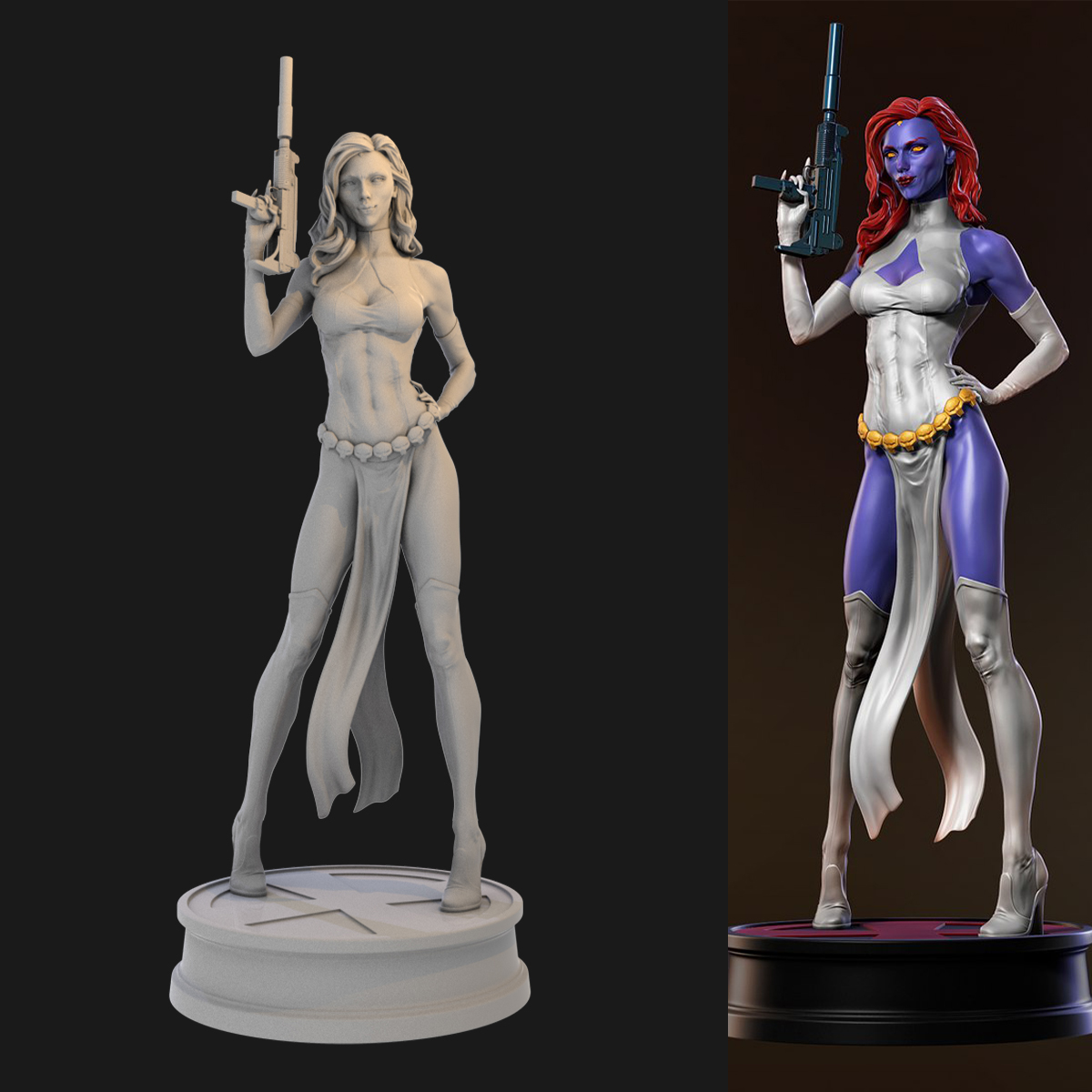 漫威X战警魔形女瑞雯 1/24GK白模 1比12手办3D打印树脂模型 264