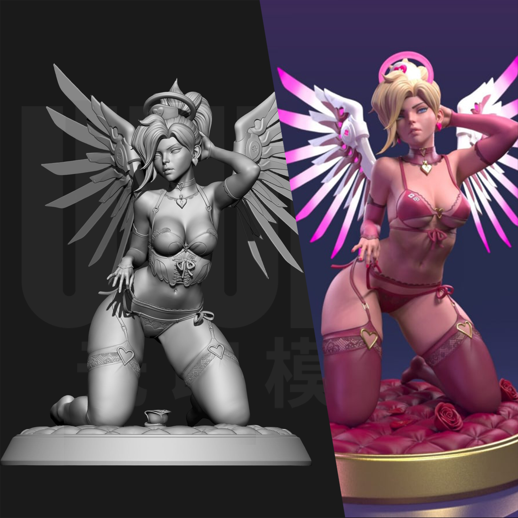 守望先锋 天使 安吉拉 1/24GK白模手办18比例树脂3D打印模型 6553