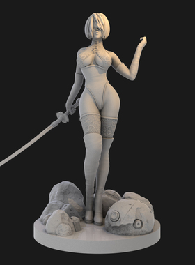 白色蕾丝2B 尼尔机械 1/24GK白模 1比12手办 3D打印树脂模型 236