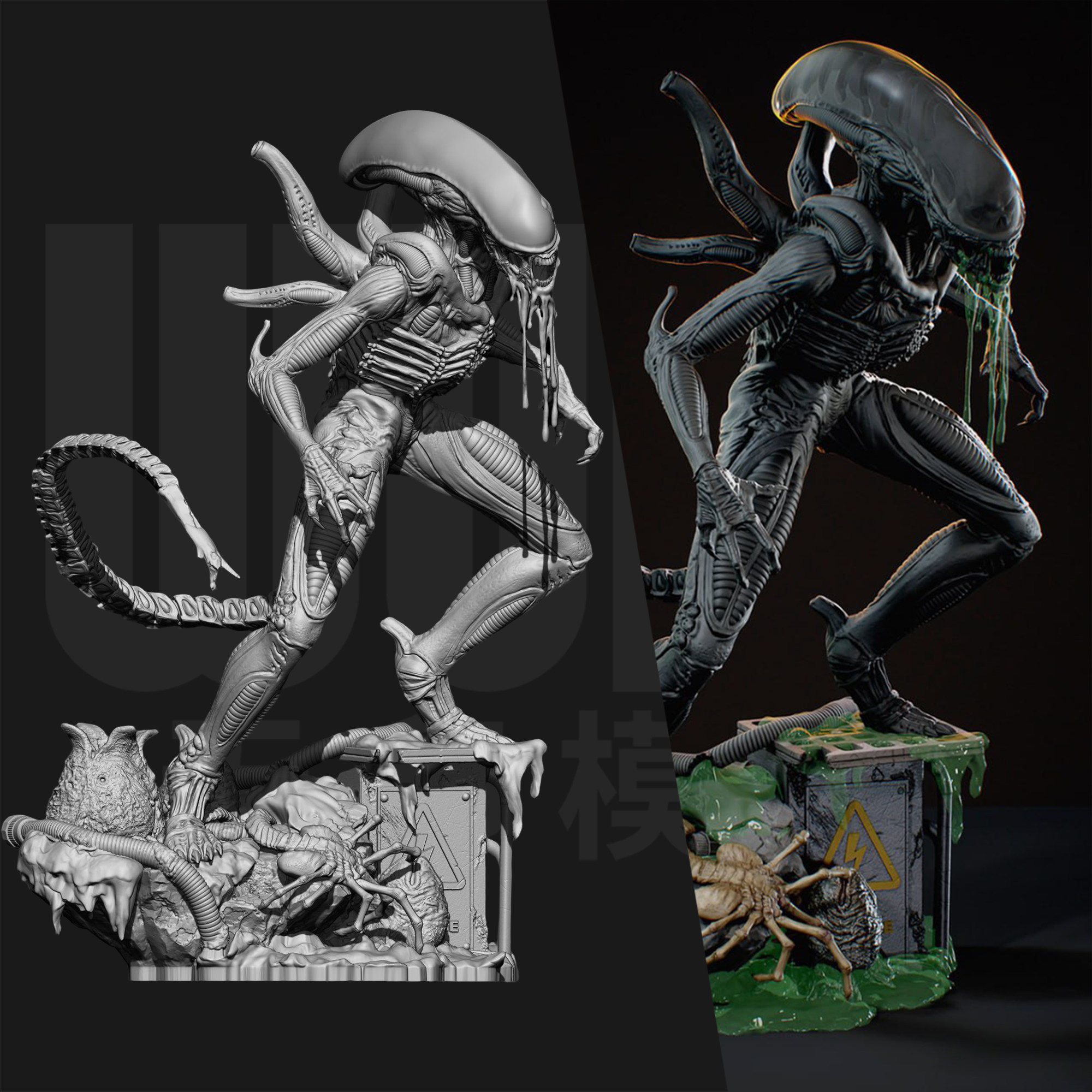 异形 战斗异形 士兵 1/24GK白模手办 18比例树脂3D打印模型 6588