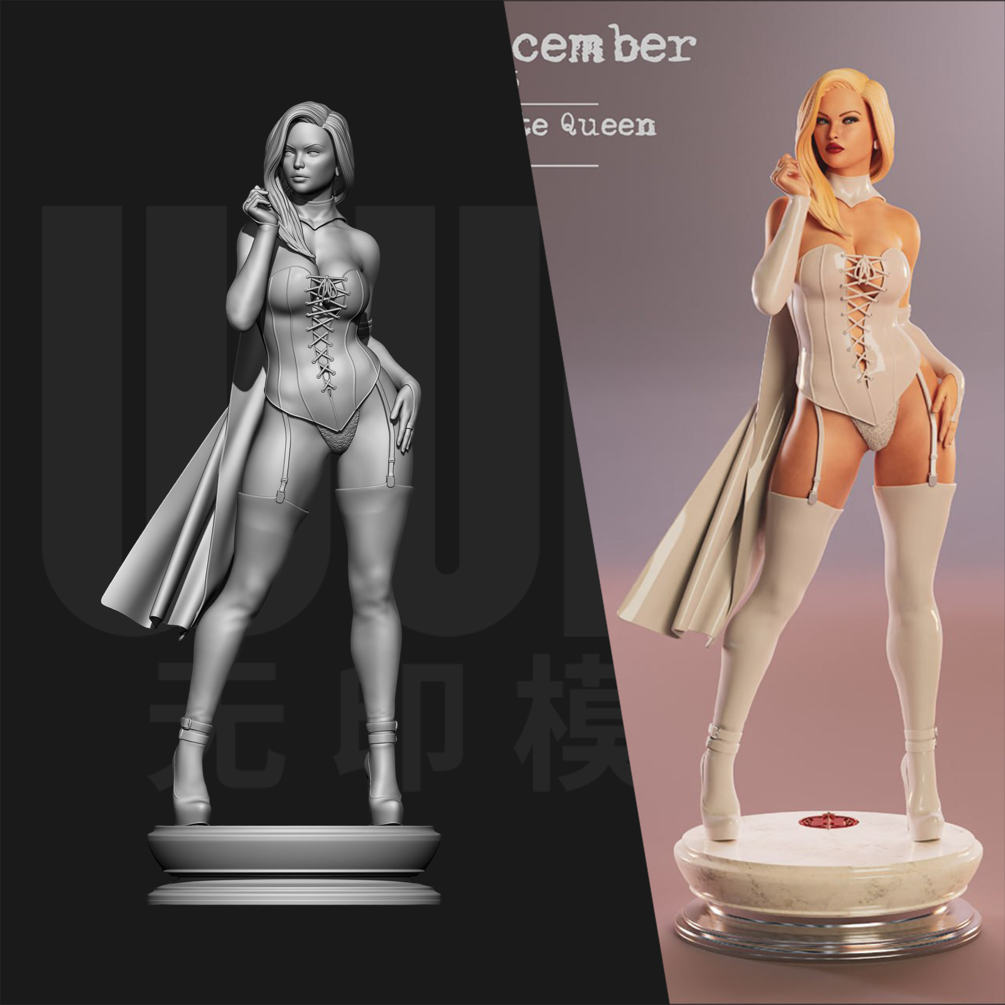 漫威 白皇后 钻石女 1/24GK白模手办 18比例树脂3D打印模型 6596