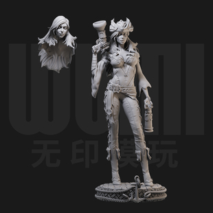 1/24 双枪女海盗 加勒比 18比例GK白模手办3D打印兵人模型 3913