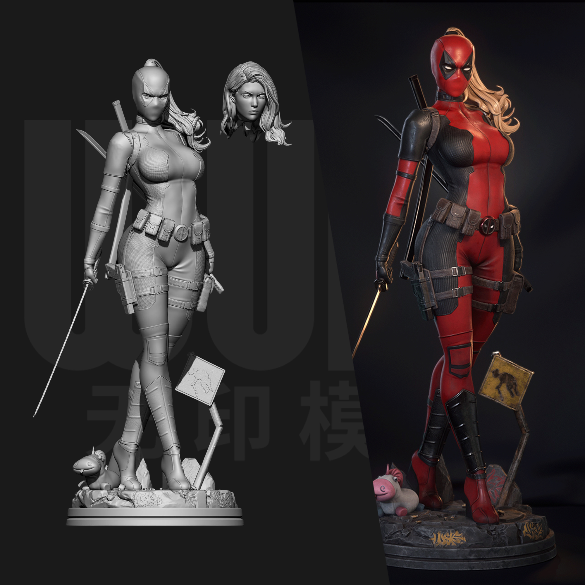 漫威 女死侍 死侍女士 1/24GK白模手办18比例树脂3D打印模型6528