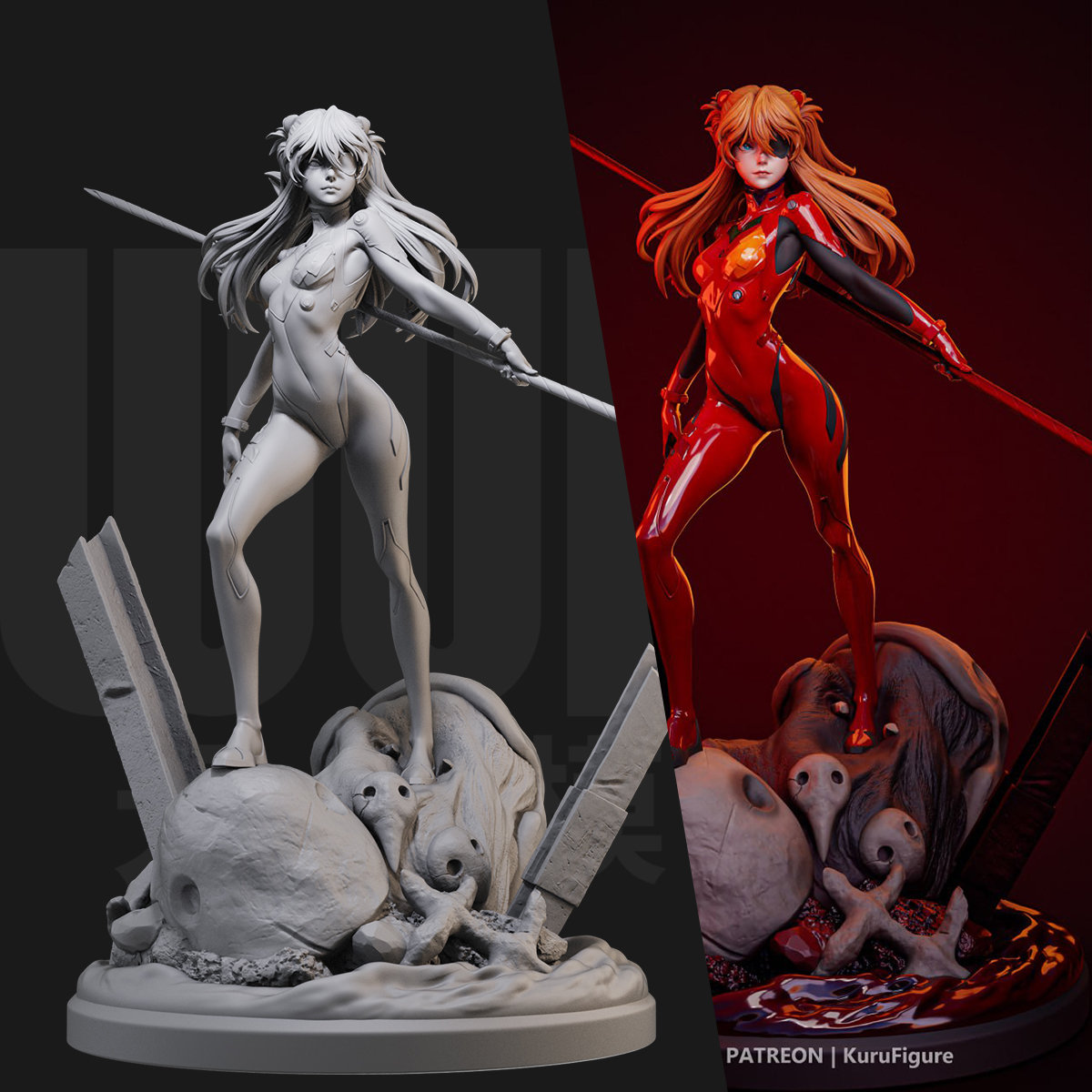 1/24 明日香 EVA 二号机  18比例GK白模手办3D打印兵人模型 4110