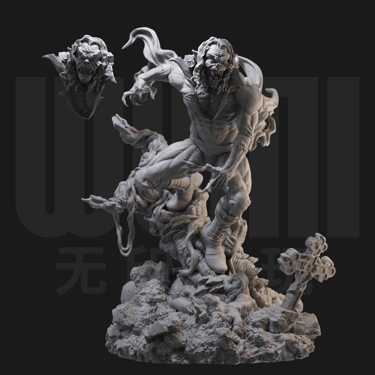 漫威吸血鬼 莫比亚斯 1/24白模GK手办 18比例兵人3D打印模型 2047