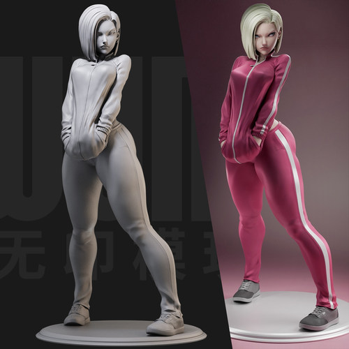 1/24 人造人18号休闲装 龙珠18比例GK白模手办3D打印兵人模型2797