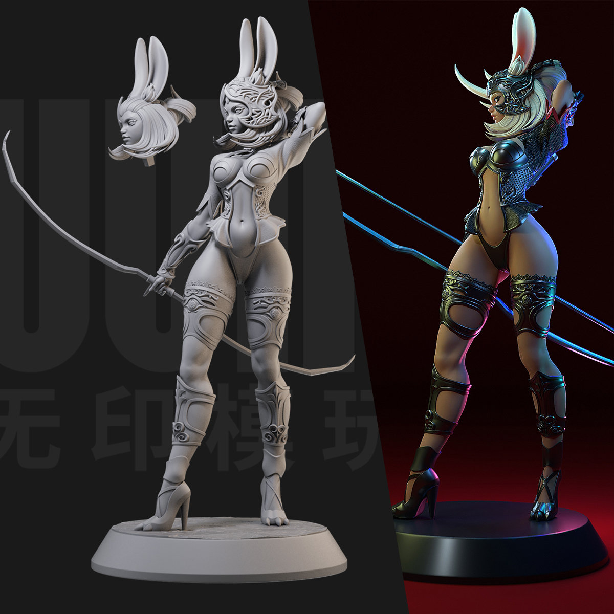 1/24兔娘射手 半兽人 性感 18比例GK白模手办3D打印兵人模型 3870