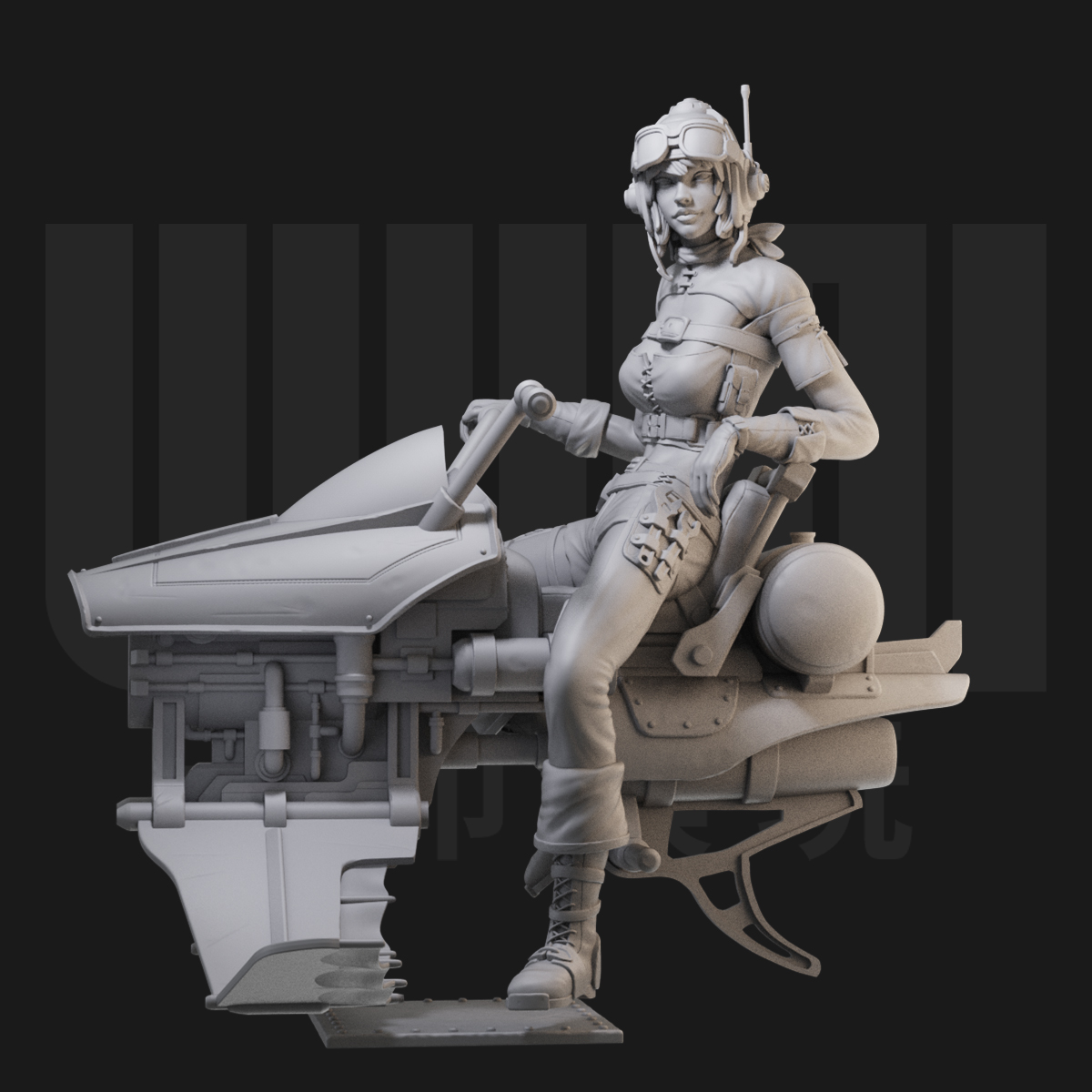 赛博风 飞艇女工程师 1/24白模GK手办 18比例兵人3D打印模型 1564