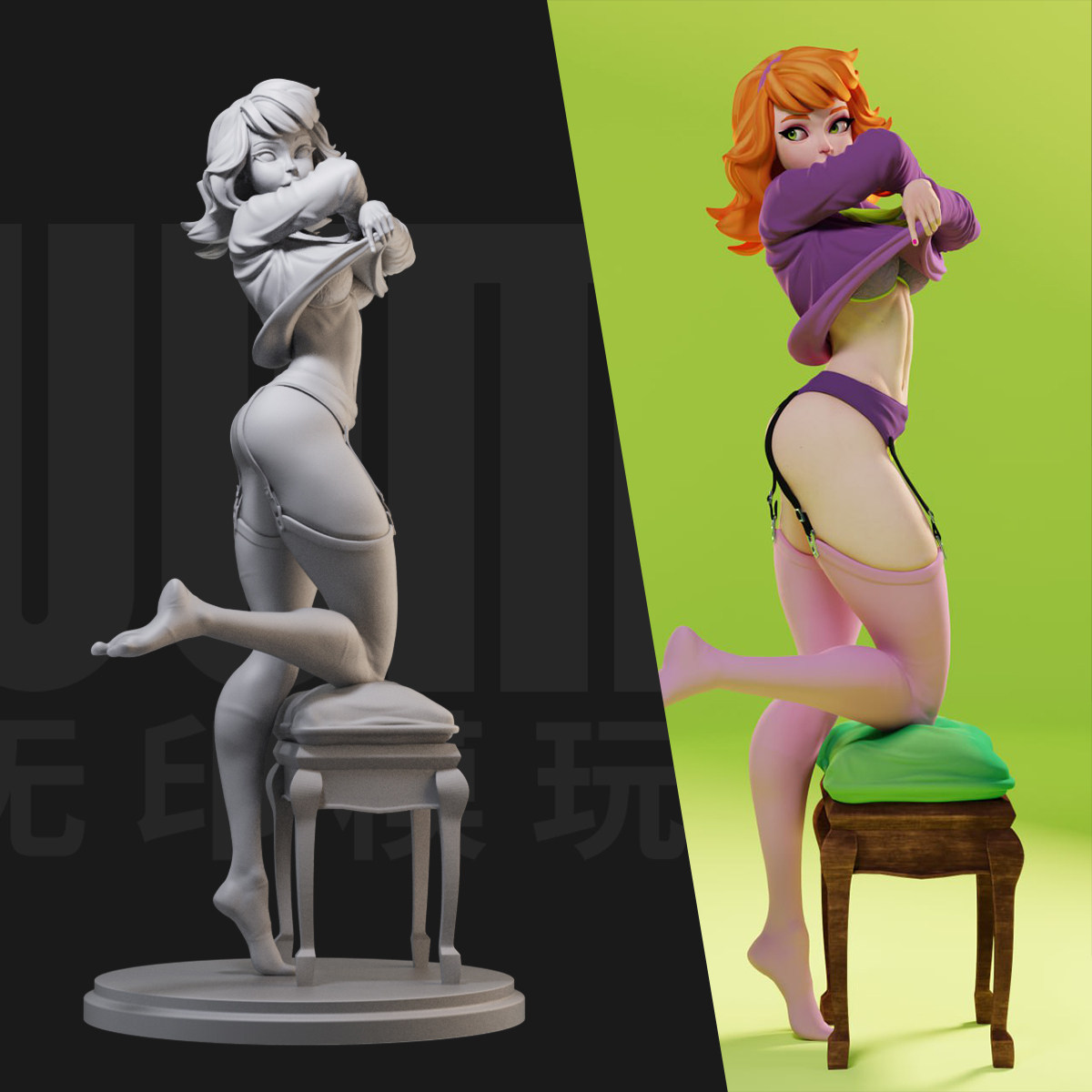 达芙妮脱衣 史酷比狗 1/24白模gk手办18比例兵人3d打印模型 1051