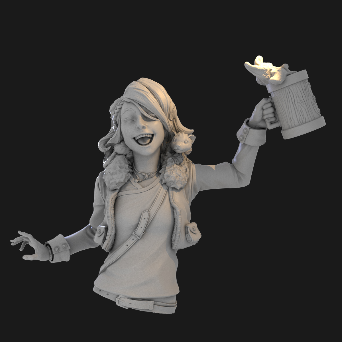 啤酒女孩老鼠女胸像GK白模