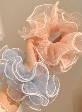 多彩泡泡黄色波点网纱大肠发圈女高级感丸子头超大扎头发头饰发绳