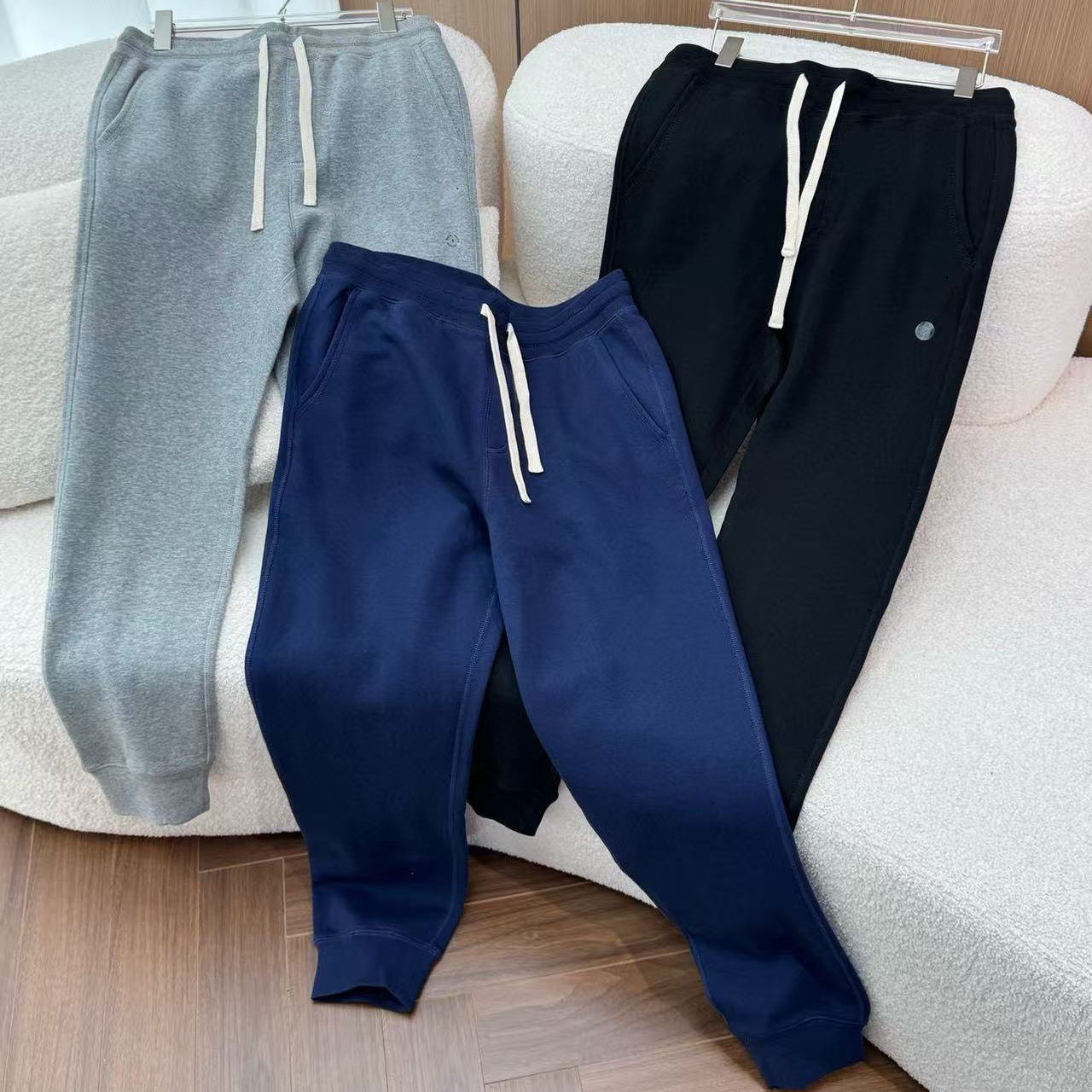 RL春秋季新款男士长裤薄绒保暖舒适松紧抽绳运动裤子束脚裤卫裤