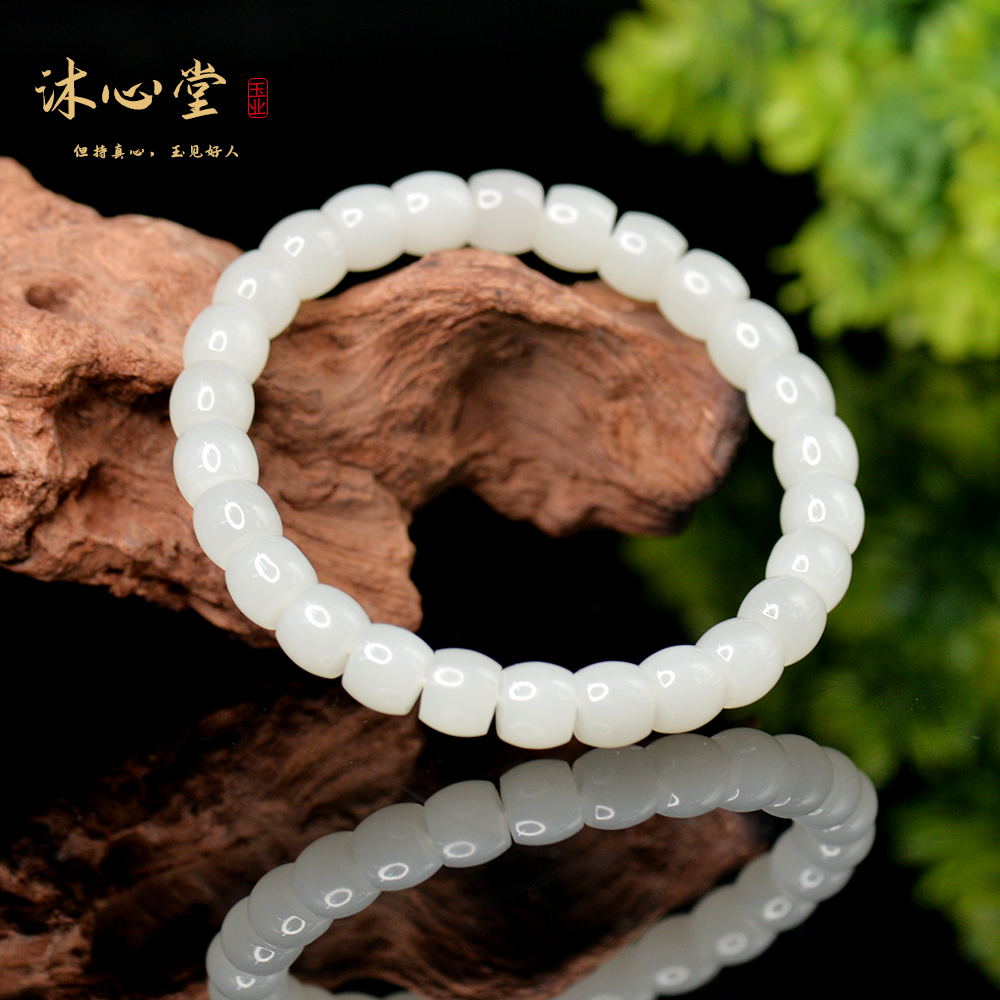 MS234沐心堂和田玉青海格尔木老料约8毫米老型珠桶珠手串女士手链