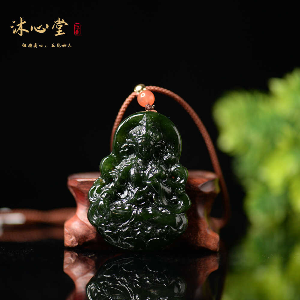 菠菜绿MJ303碧玉有瑕度母吊坠