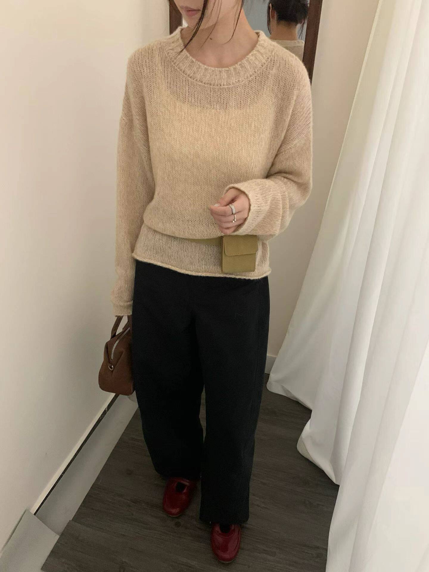 2025秋冬新款韩系简约圆领长袖针织衫女宽松显瘦毛衣上衣女