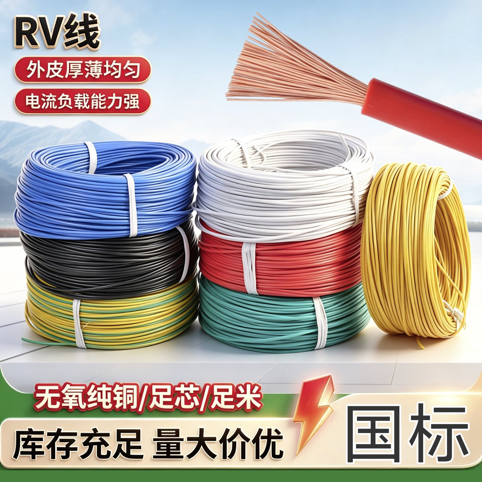 五羊纯铜国标足RV电子线厂家直销